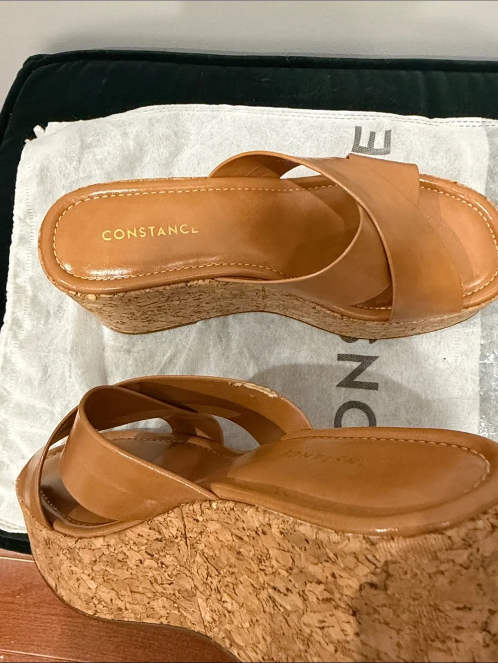 Women's Cognac Cork Platform Slide Sandals sz 39.5